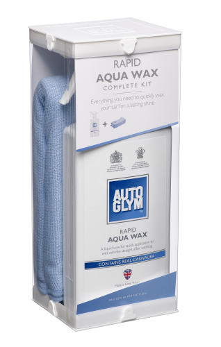 Autoglym 500ml Rapid Aqua Wax Complete Kit (2 Microfibre Cloths) AUTOGLY AWKIT - Rapid Aqua Wax Kit Angled Left PNG.png